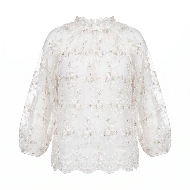 PLEASE Camicia Please Semitrasparente con Ricamo Floreale - Panna - foto 2