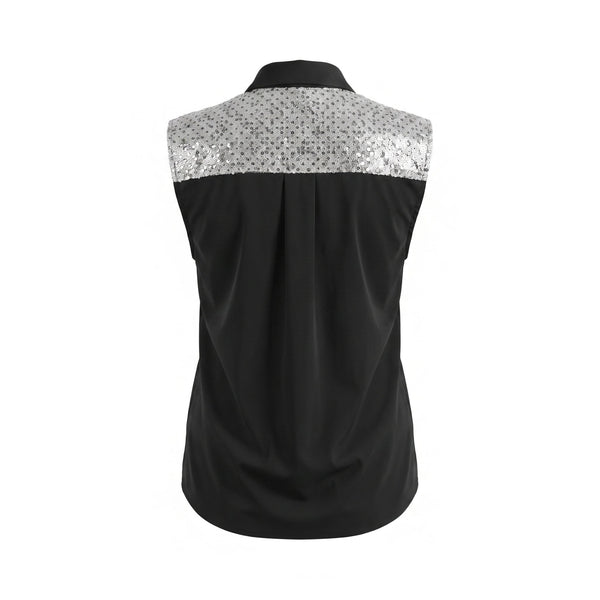 Please Camicia Smanicata Please  con Tasche in Pizzo e Paillette - Verde Oliva - foto 1