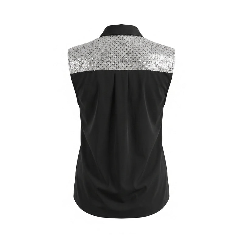 Please Camicia Smanicata Please  con Tasche in Pizzo e Paillette - Verde Oliva - foto 1