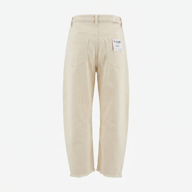 Please Jeans Baggy PLEASE con Orlo a Frange - Panna - foto 1