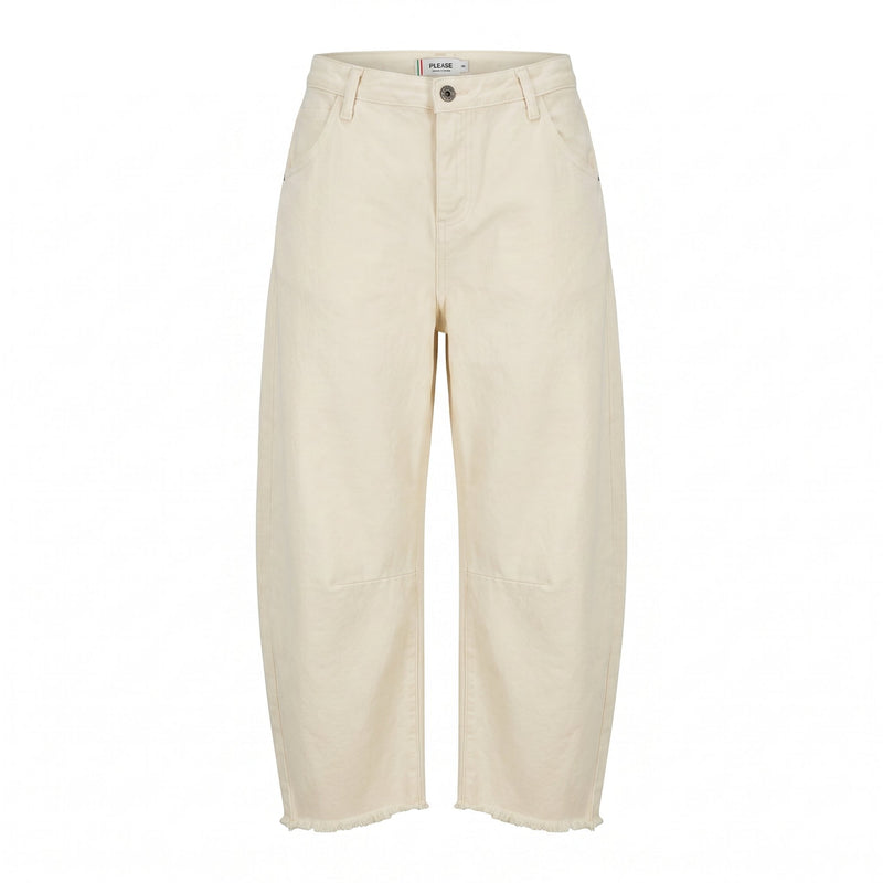 Please Jeans Baggy PLEASE con Orlo a Frange - Panna - foto 2
