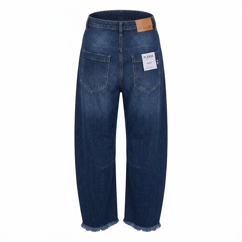 PLEASE Jeans Please BAGGY con Orlo Sfrangiato - Blu Denim - foto 2