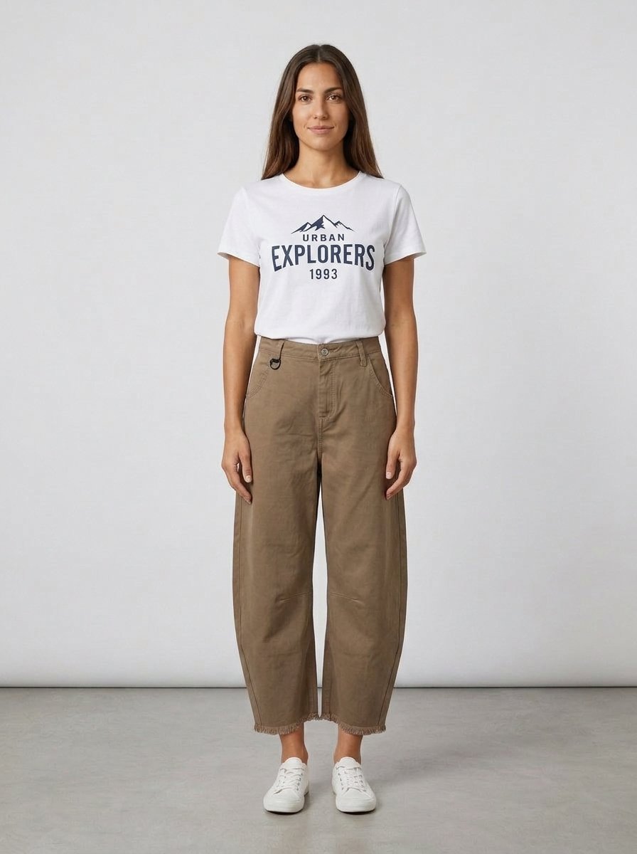 PLEASE Jeans Please Baggy  con Orlo Sfrangiato - Cammello - foto 1