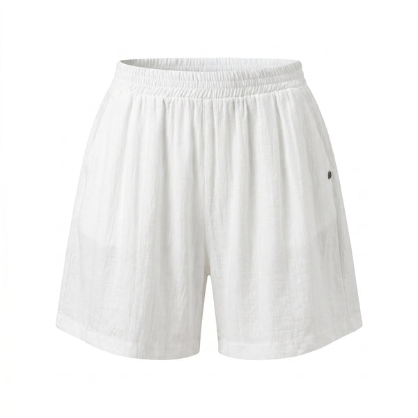 Please Pantaloncini Please Corti con Vita Elastica e Tessuto Effetto Lino - Bianco - foto 1