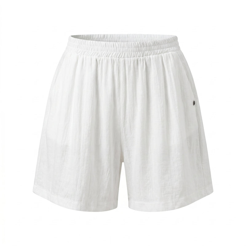 Please Pantaloncini Please Corti con Vita Elastica e Tessuto Effetto Lino - Bianco - foto 1