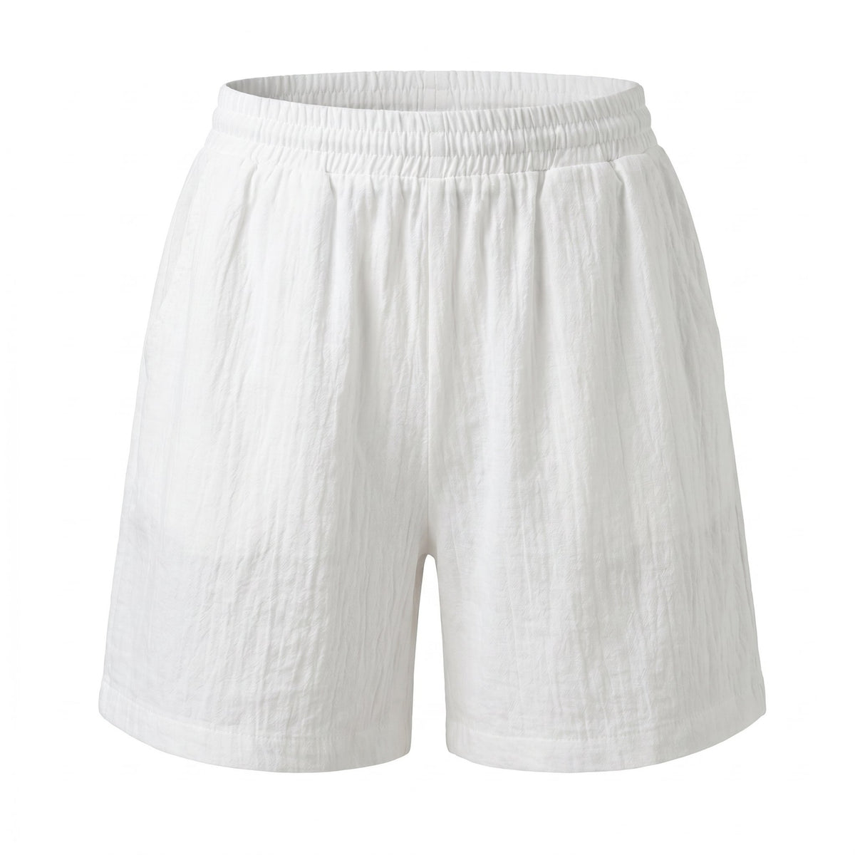 Please Pantaloncini Please Corti con Vita Elastica e Tessuto Effetto Lino - Bianco - foto 2