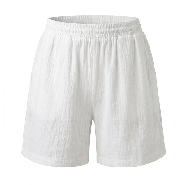 Please Pantaloncini Please Corti con Vita Elastica e Tessuto Effetto Lino - Bianco - foto 2