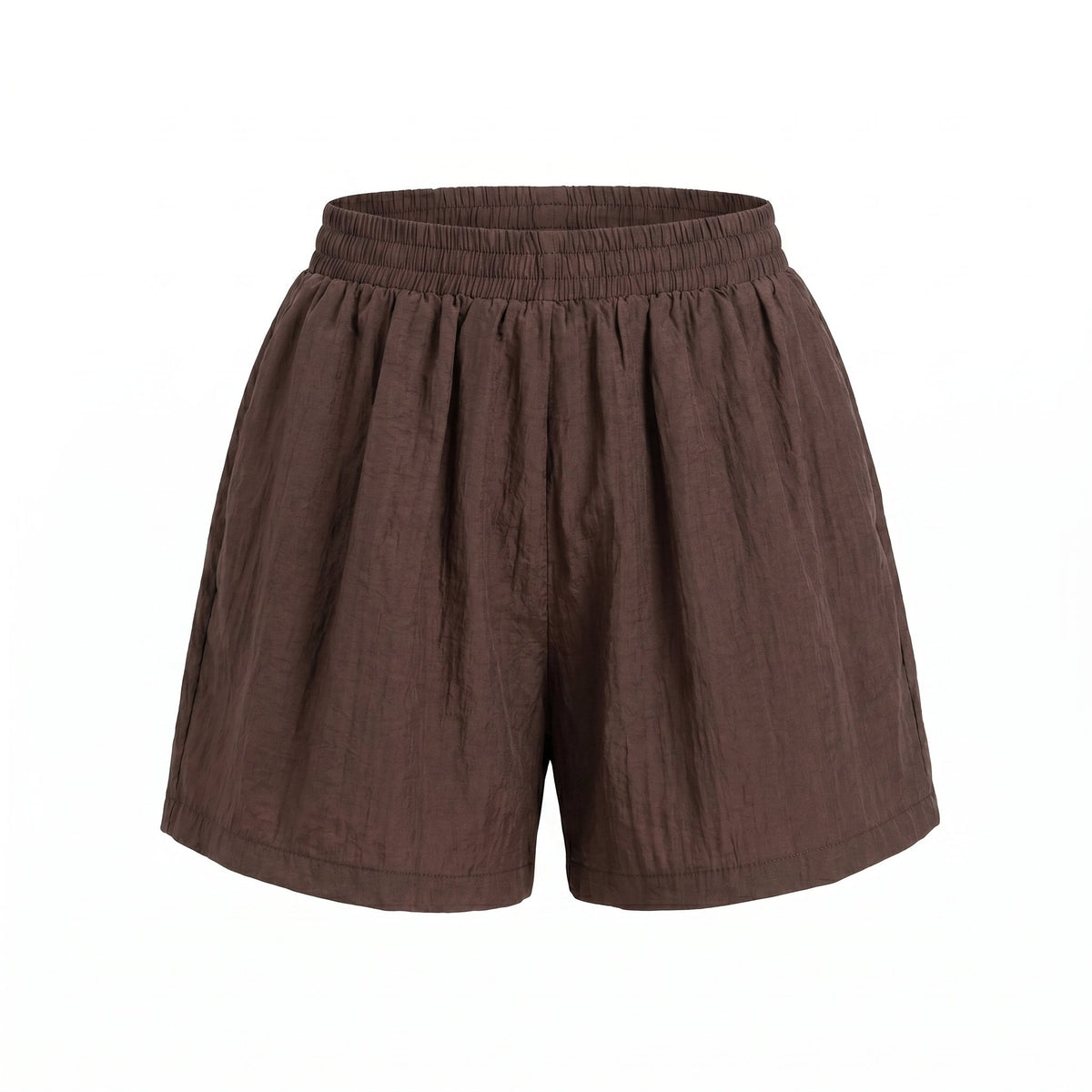 Please Pantaloncini Please Corti con Vita Elastica e Tessuto Effetto Lino - Marrone - foto 1