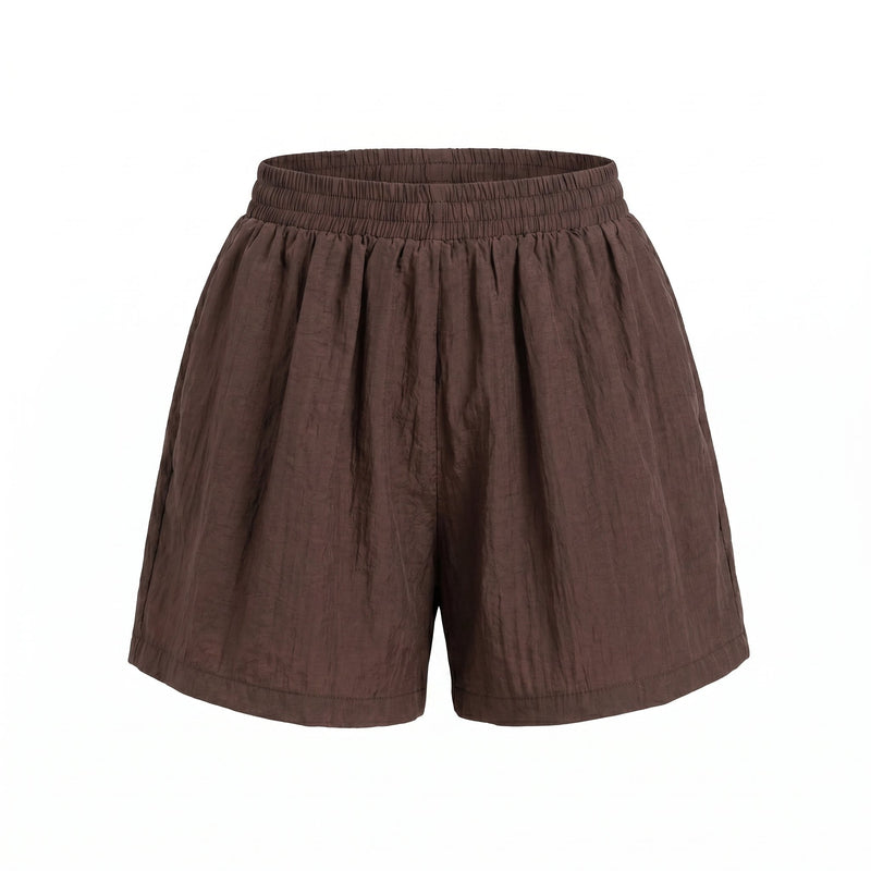 Please Pantaloncini Please Corti con Vita Elastica e Tessuto Effetto Lino - Marrone - foto 1