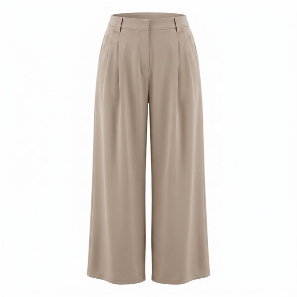 Please Pantaloni Please a Palazzo Fluidi a Vita Alta con Pinces - Beige - foto 2