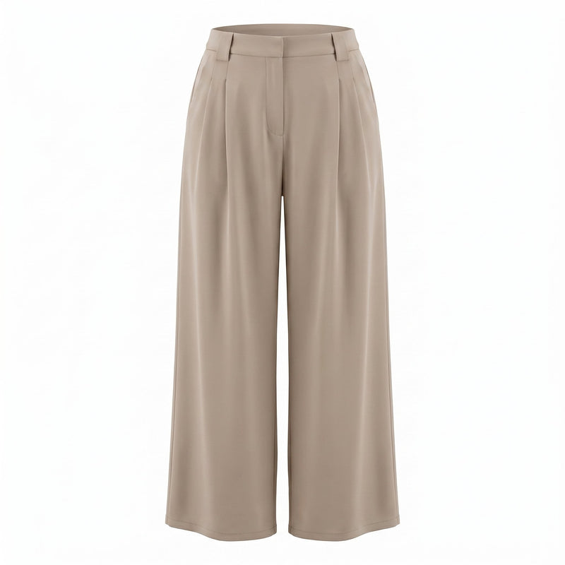 Please Pantaloni Please a Palazzo Fluidi a Vita Alta con Pinces - Beige - foto 2
