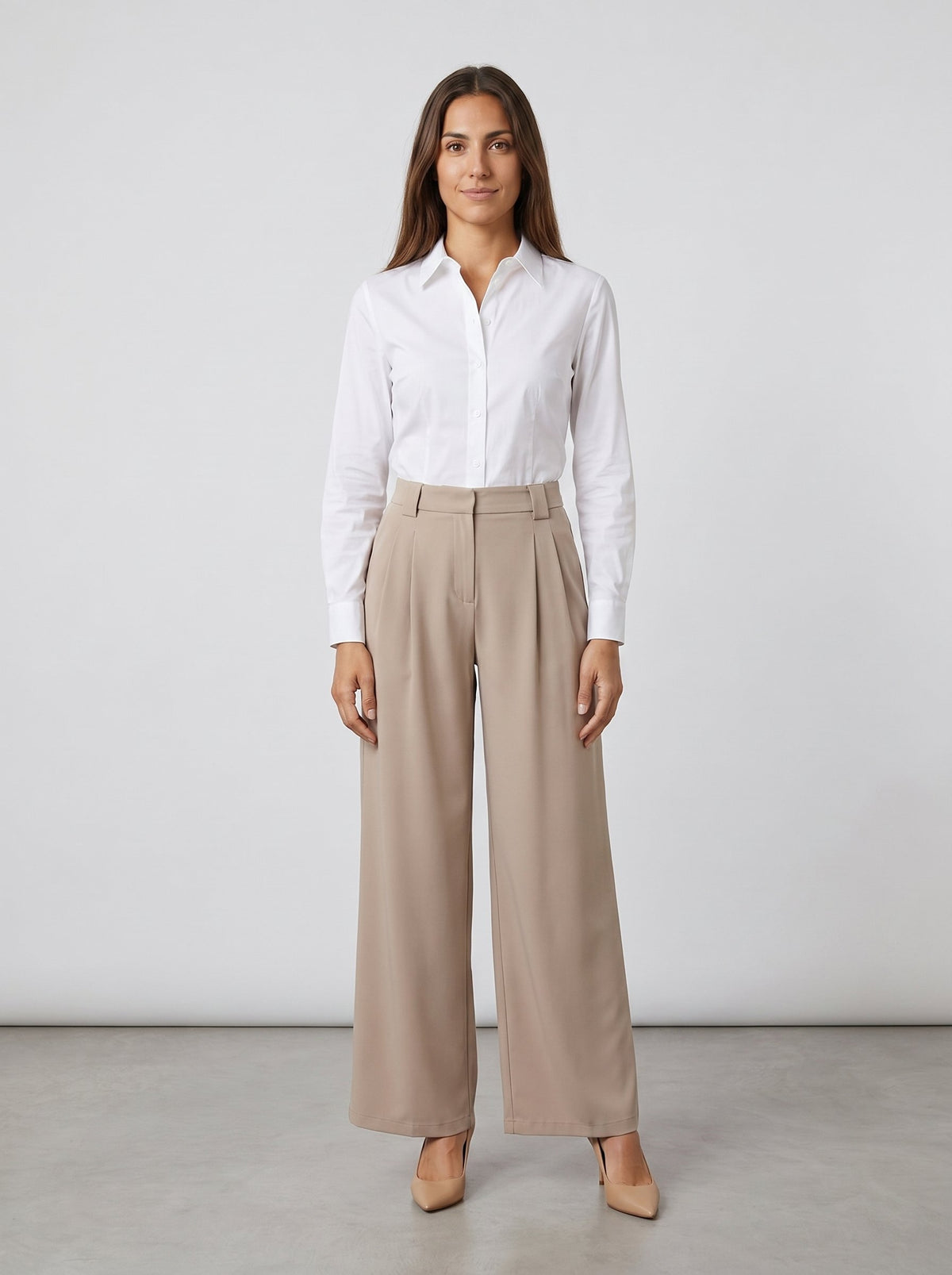 Please Pantaloni Please a Palazzo Fluidi a Vita Alta con Pinces - Beige - foto 3