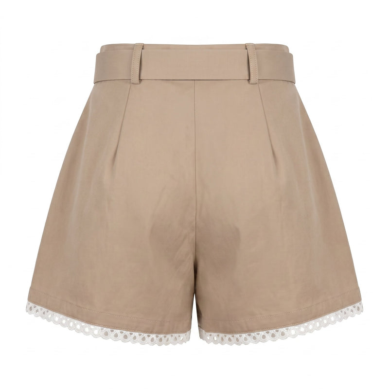 Please Shorts Please a Vita Alta con Cintura e Fondo in Pizzo - Sabbia - foto 1