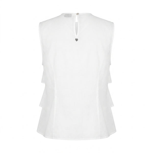Please Top Please Smanicato con Volant Balze in Cotone Leggero - Bianco - foto 1