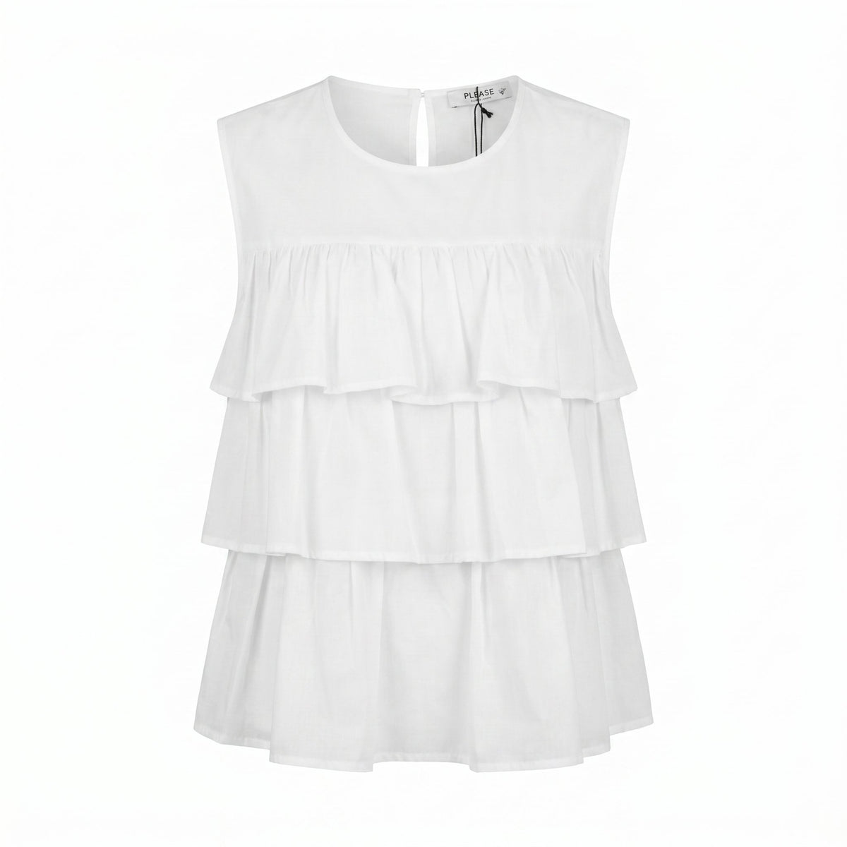 Please Top Please Smanicato con Volant Balze in Cotone Leggero - Bianco - foto 2