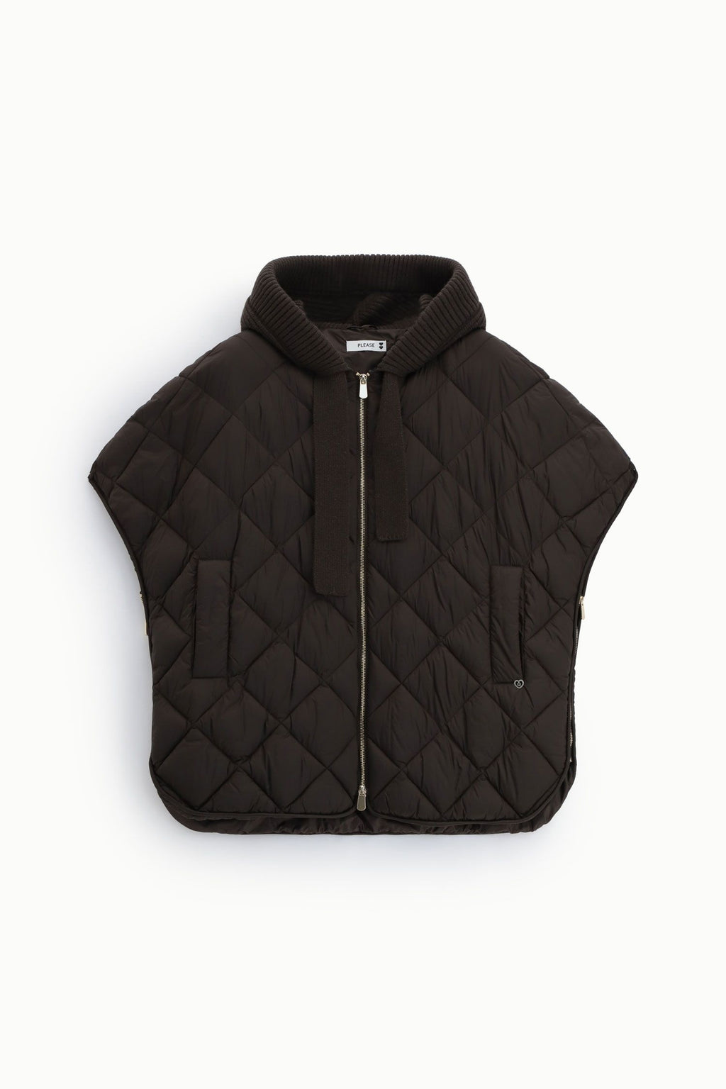 Giacca trapuntata corta con zip e cappuccio - Please - Moro