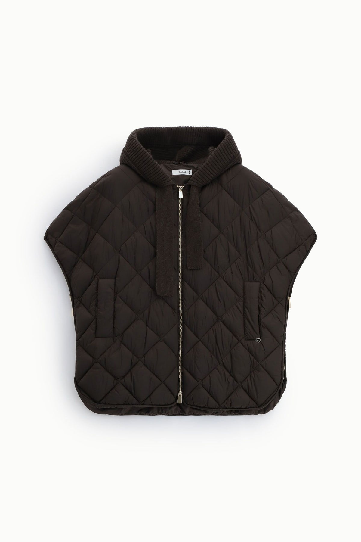 Giacca trapuntata corta con zip e cappuccio - Please - Moro