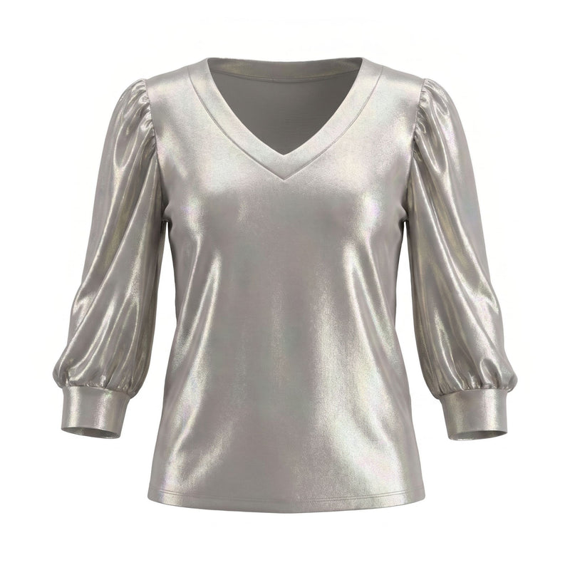 Sstore Blusa Oro Laminato con Maniche a Sbuffo e Scollo a V - foto 1