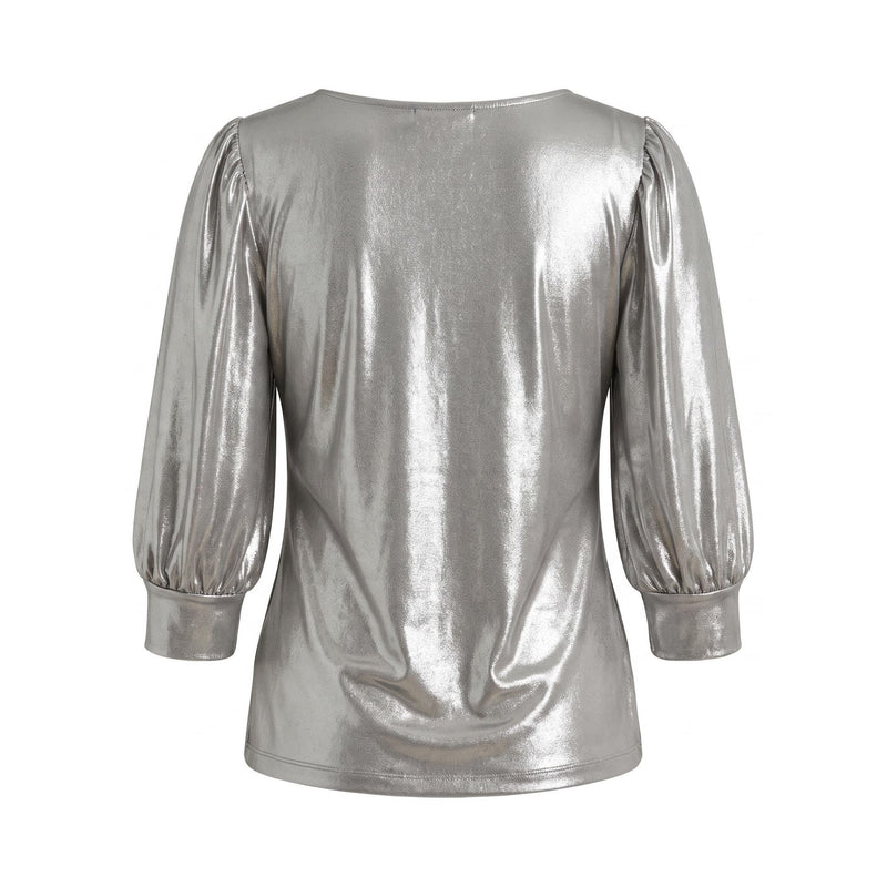 Sstore Blusa Oro Laminato con Maniche a Sbuffo e Scollo a V - foto 2