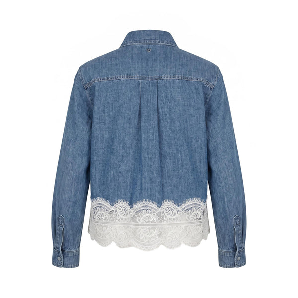 Sstore Camicia in Jeans Please in denim con Bordo in Pizzo Bianco - foto 1