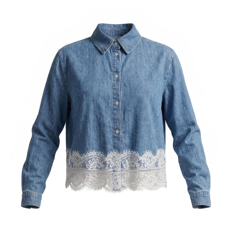Sstore Camicia in Jeans Please in denim con Bordo in Pizzo Bianco - foto 2