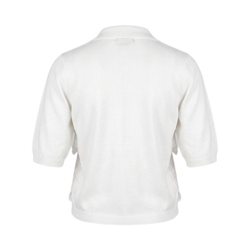 Sstore Cardigan Please a Maniche Corte in Maglia con Pizzo - Bianco - foto 1