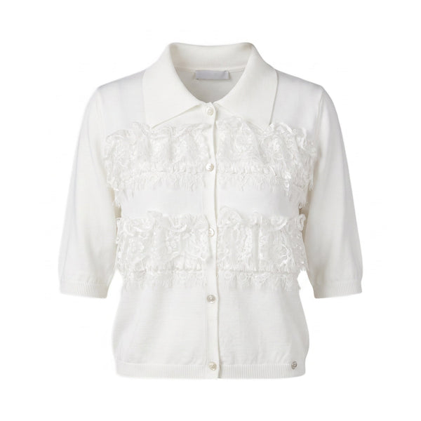 Sstore Cardigan Please a Maniche Corte in Maglia con Pizzo - Bianco - foto 2