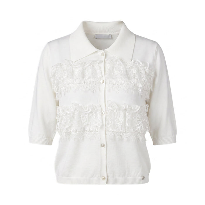 Sstore Cardigan Please a Maniche Corte in Maglia con Pizzo - Bianco - foto 2