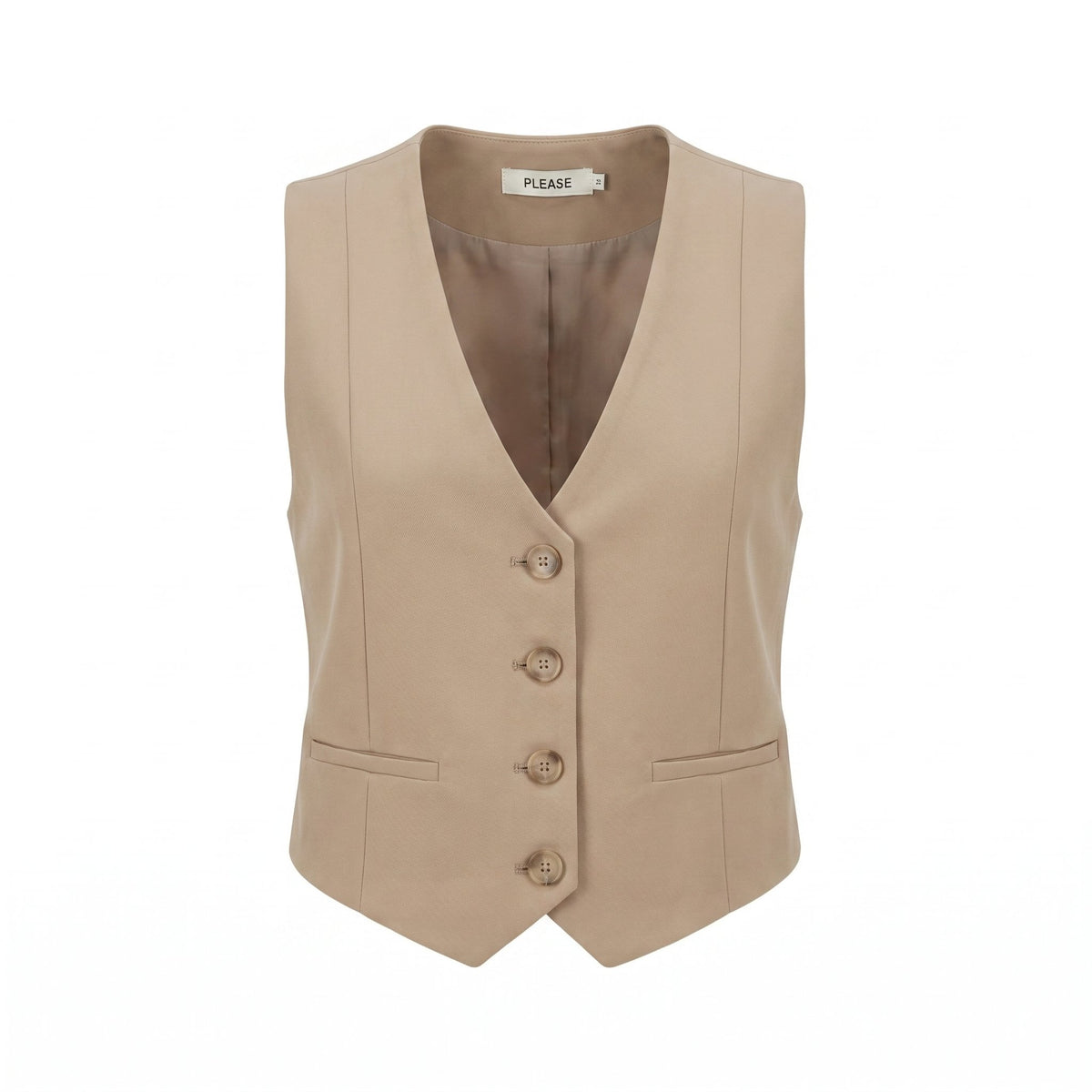 Sstore Gilet Please Sartoriale Donna Corto con Bottoni e Tasche a Filetto - Beige - foto 1