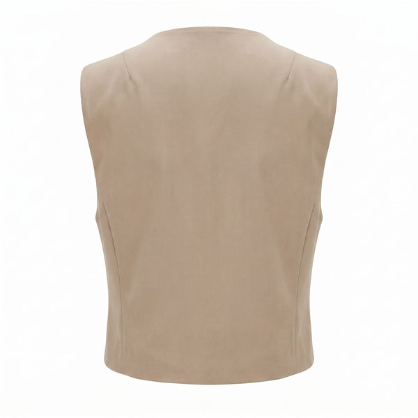 Sstore Gilet Please Sartoriale Donna Corto con Bottoni e Tasche a Filetto - Beige - foto 2