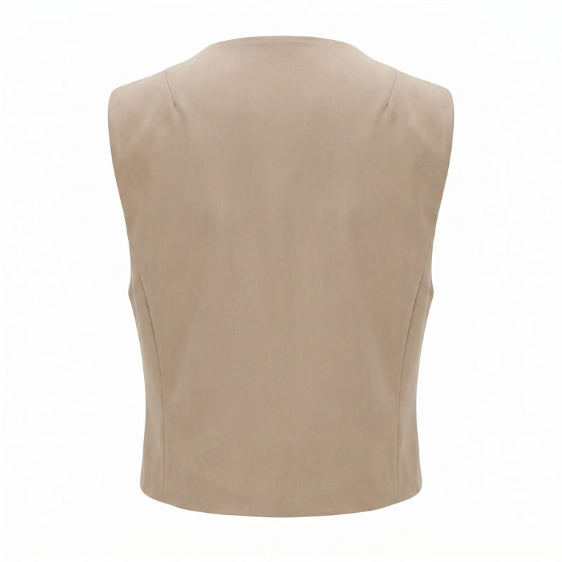Sstore Gilet Please Sartoriale Donna Corto con Bottoni e Tasche a Filetto - Beige - foto 2