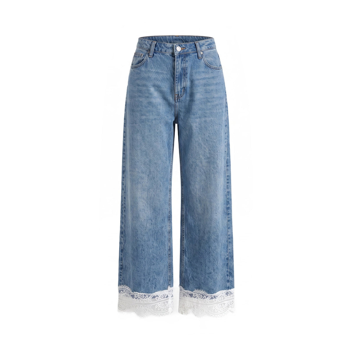 Sstore Jeans Please a Gamba Larga con Bordo in Pizzo Bianco - foto 1