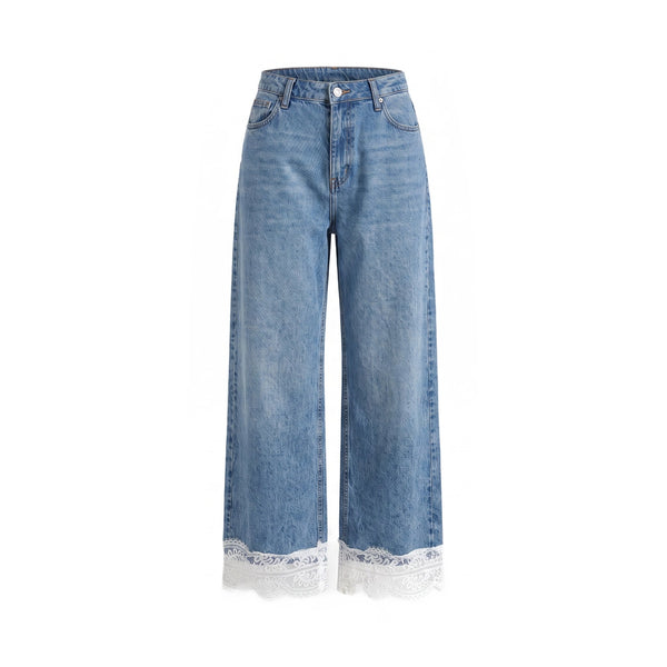 Sstore Jeans Please a Gamba Larga con Bordo in Pizzo Bianco - foto 1