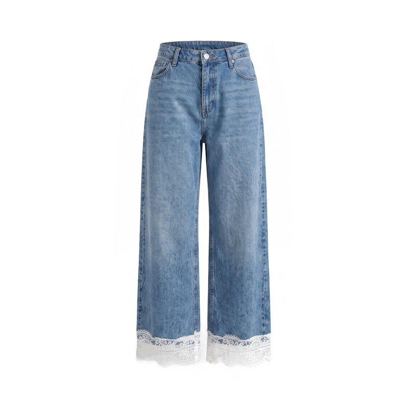 Sstore Jeans Please a Gamba Larga con Bordo in Pizzo Bianco - foto 1