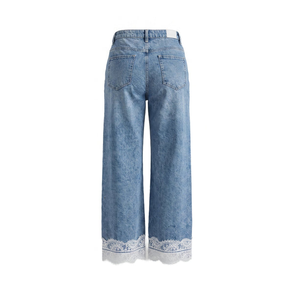 Sstore Jeans Please a Gamba Larga con Bordo in Pizzo Bianco - foto 2