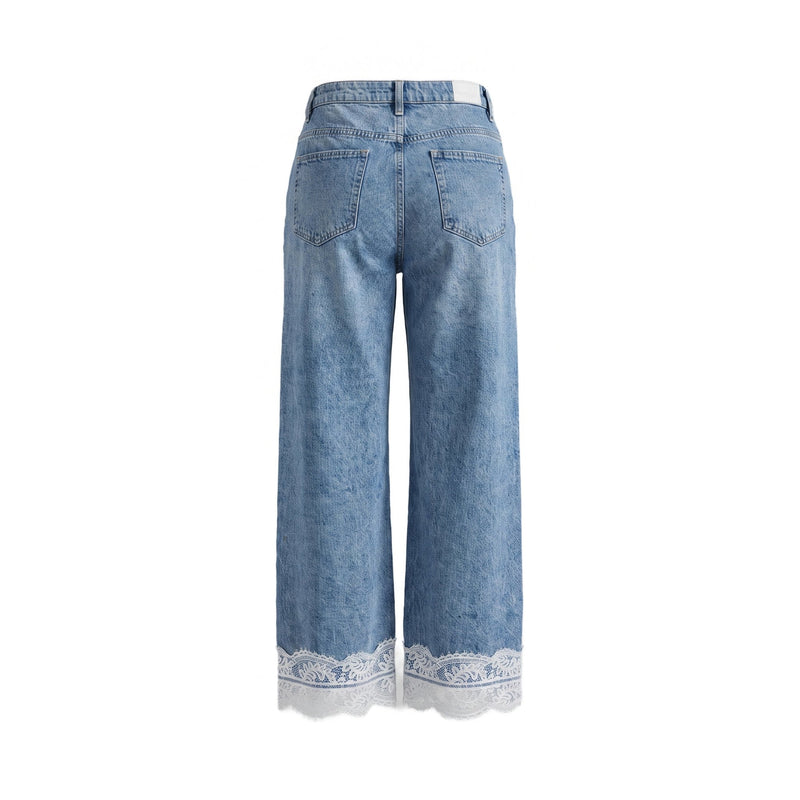 Sstore Jeans Please a Gamba Larga con Bordo in Pizzo Bianco - foto 2