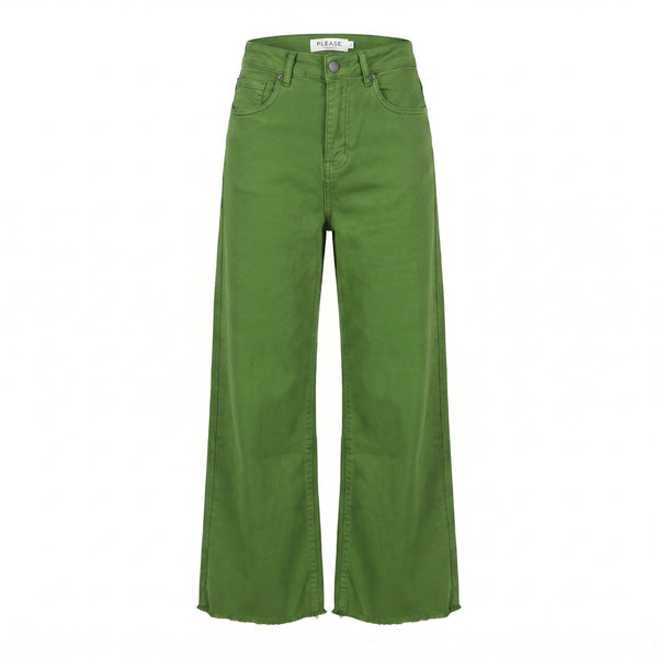 Sstore Jeans Wide Leg con Orlo Sfrangiato - Verde Prato - foto 2