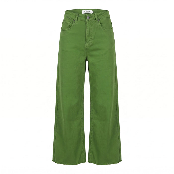 Sstore Jeans Wide Leg con Orlo Sfrangiato - Verde Prato - foto 2