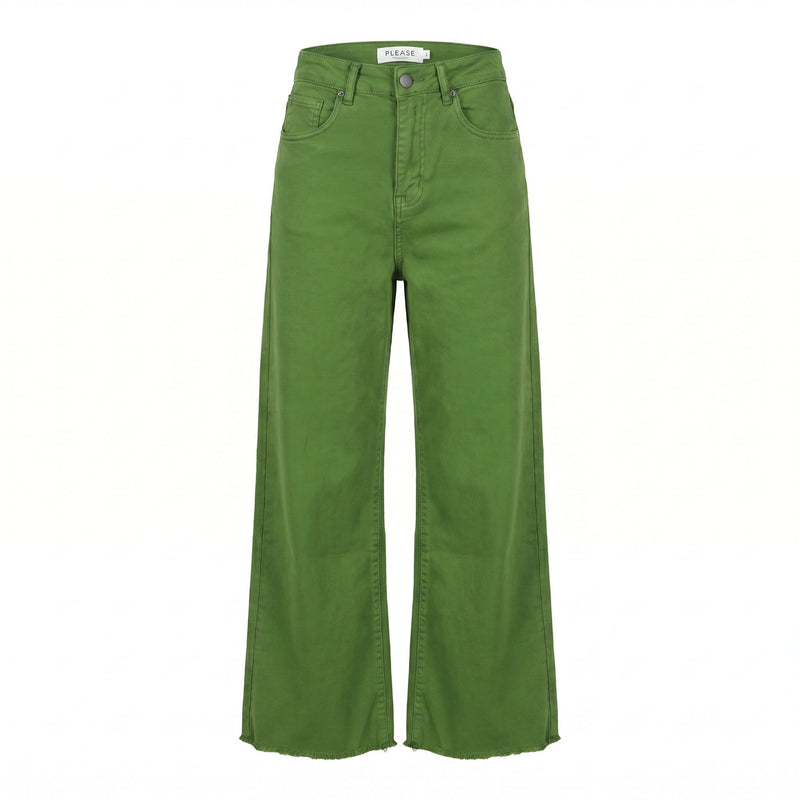 Sstore Jeans Wide Leg con Orlo Sfrangiato - Verde Prato - foto 2