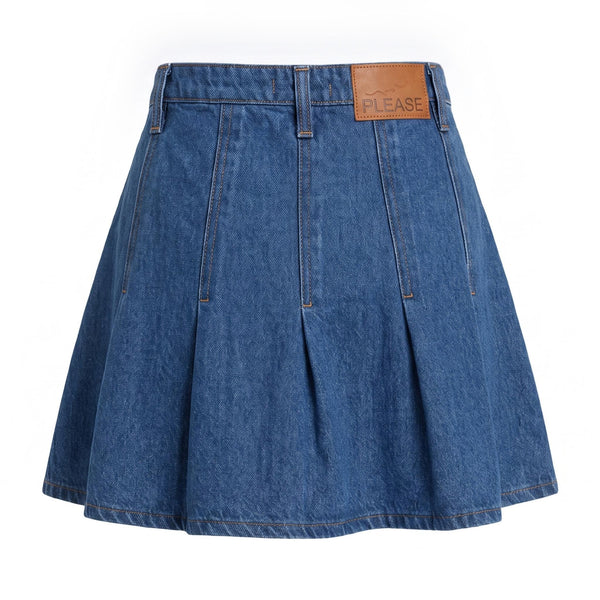 Sstore Minigonna please con tasche frontali e pieghe - Blu denim - foto 1