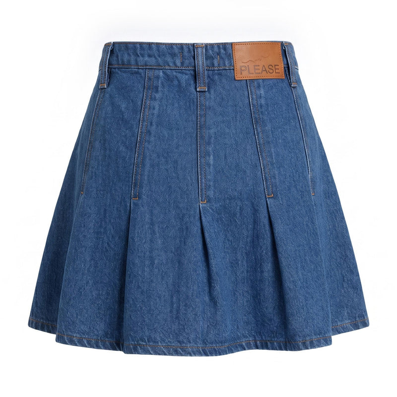Sstore Minigonna please con tasche frontali e pieghe - Blu denim - foto 1
