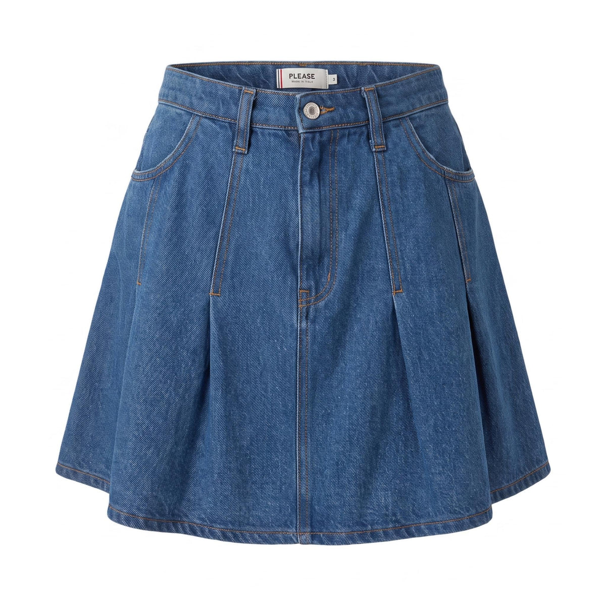 Sstore Minigonna please con tasche frontali e pieghe - Blu denim - foto 2