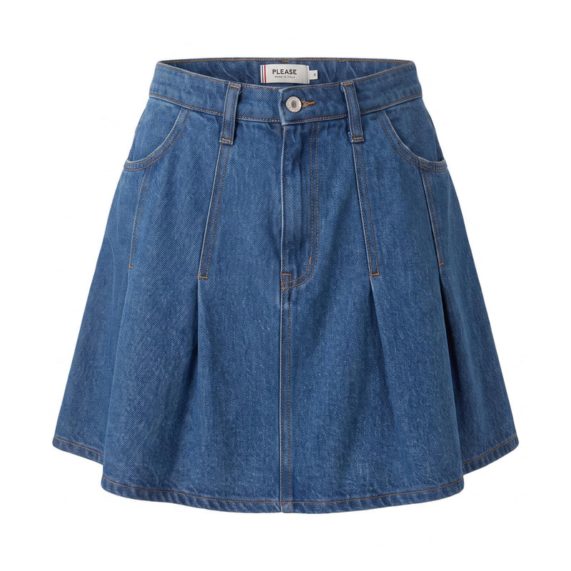Sstore Minigonna please con tasche frontali e pieghe - Blu denim - foto 2