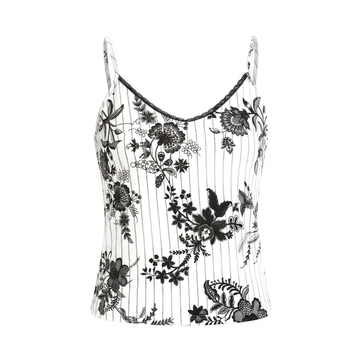 Sstore Top a Canotta Please con Spalline Sottili Stampa Floreale e Dettaglio in Pizzo - Panna/Grigio - foto 1