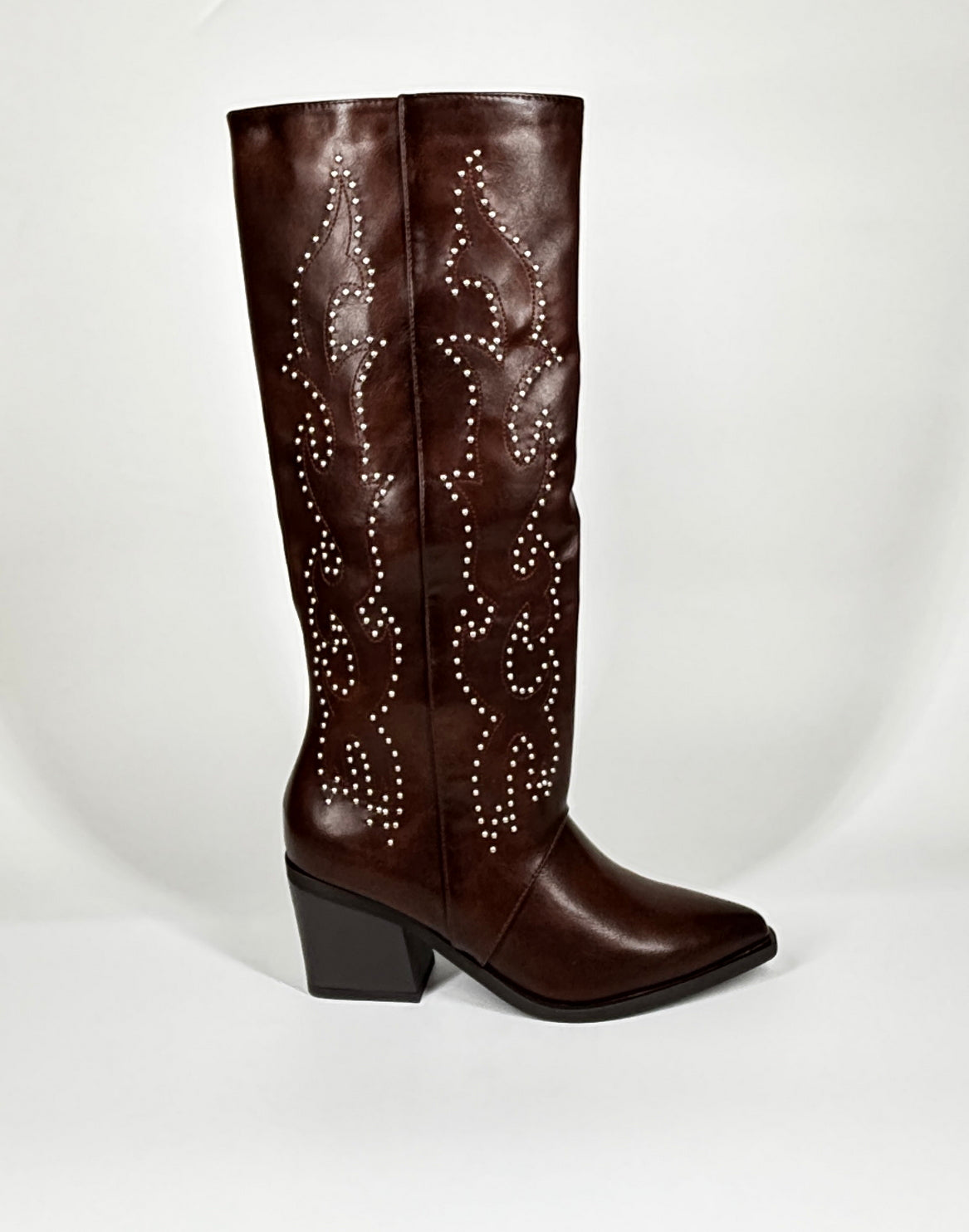 Stivale Texano Donna in Ecopelle  con Borchie - Marrone