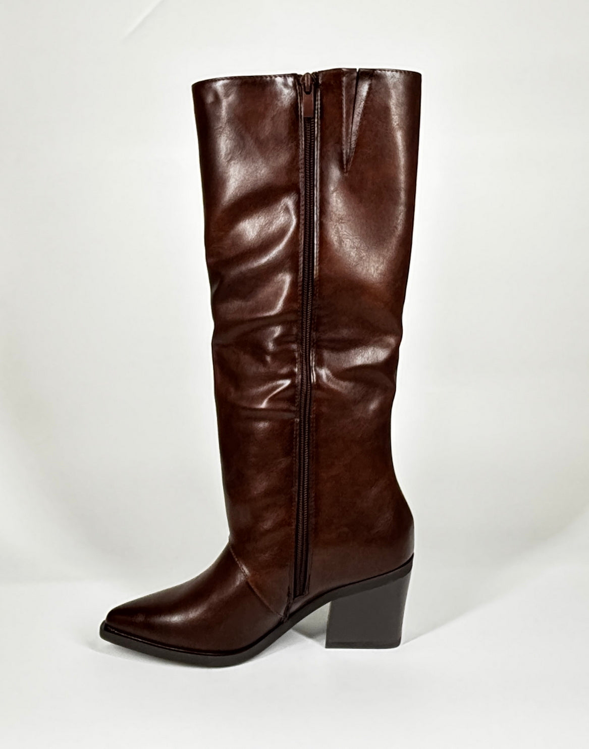 Stivale Texano Donna in Ecopelle  con Borchie - Marrone