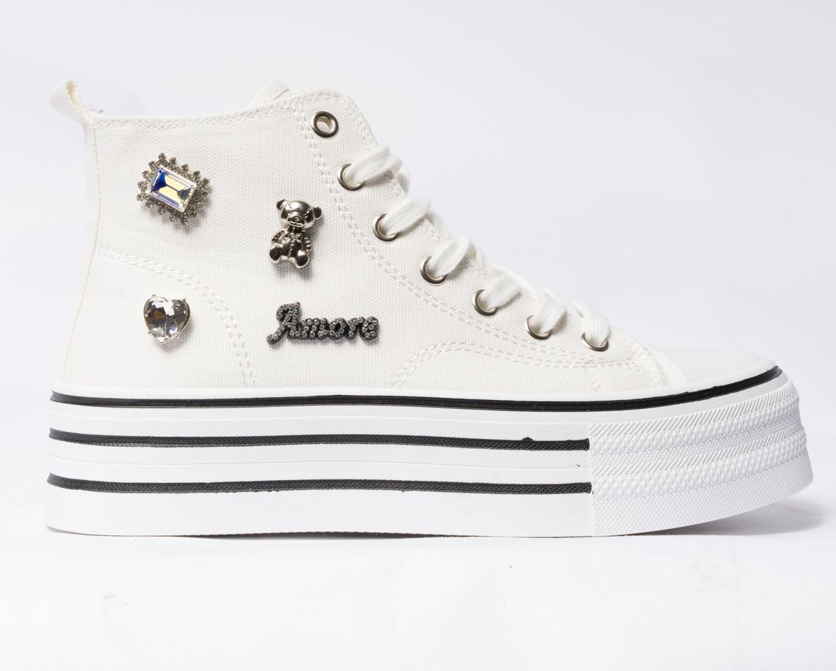 Sneakers alte da donna in tessuto -  Bianco