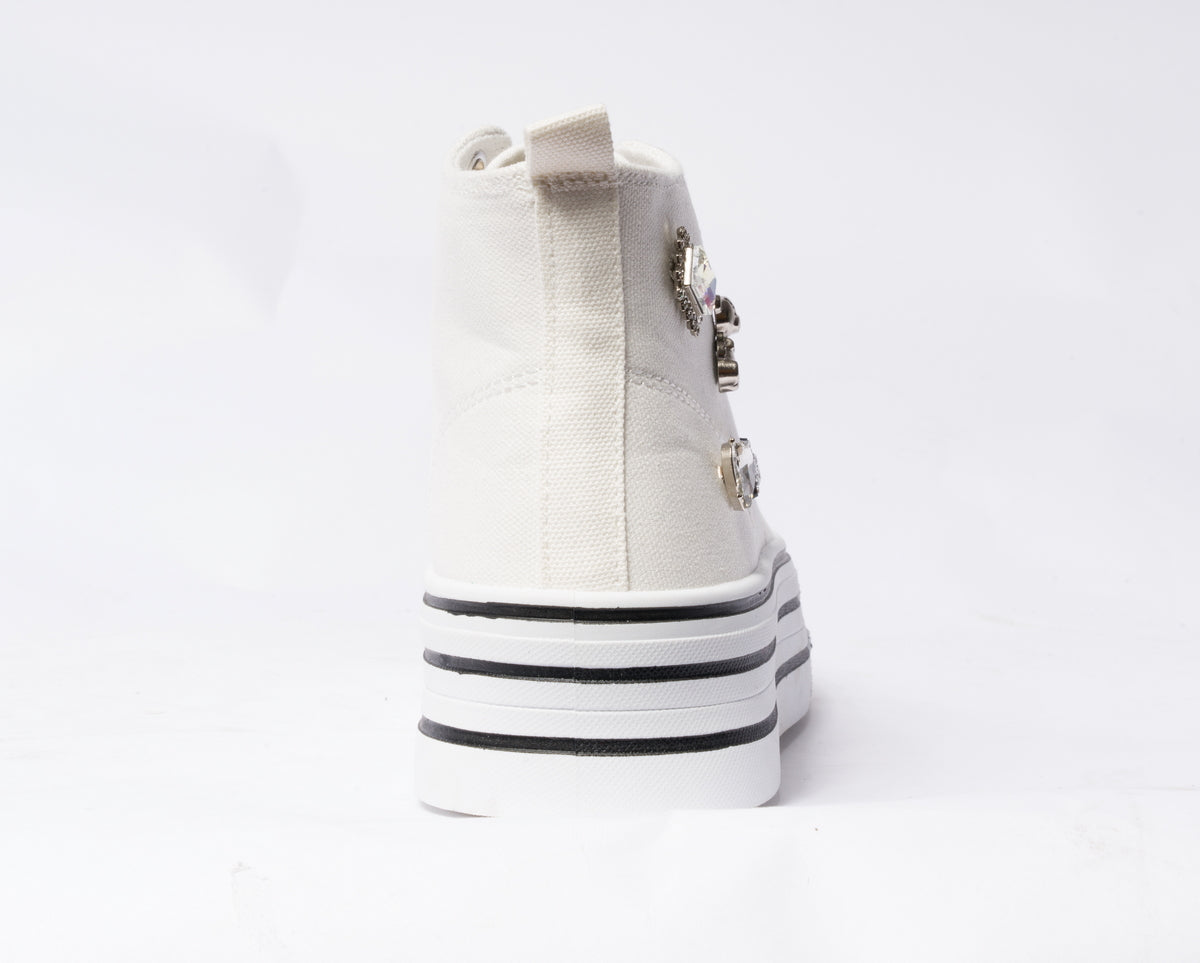 Sneakers alte da donna in tessuto -  Bianco