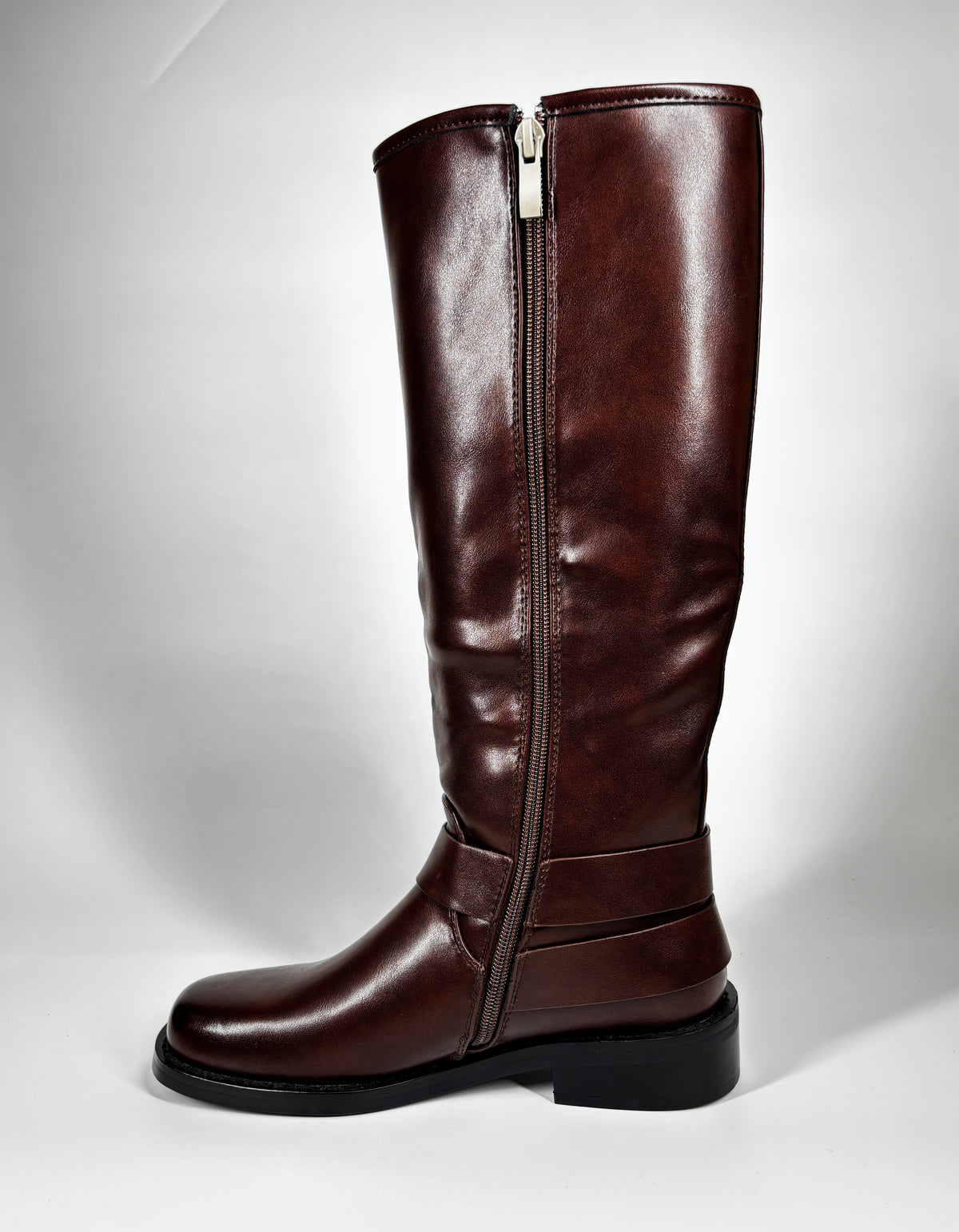 Stivali Biker Alti 'Rebel' con Fibbie Multiple in Similpelle - Marrone