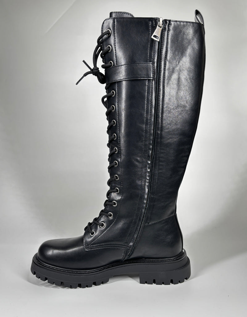 Stivale Alto Allacciato in Similpelle - Nero